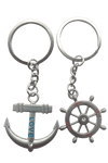 4EVER Romantic Stainless Alloy Metal Silver Nautical Steering Wheel Anchor & Love Boat Rudder Helm Couple Keychain