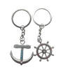 4EVER Romantic Stainless Alloy Metal Silver Nautical Steering Wheel Anchor & Love Boat Rudder Helm Couple Keychain