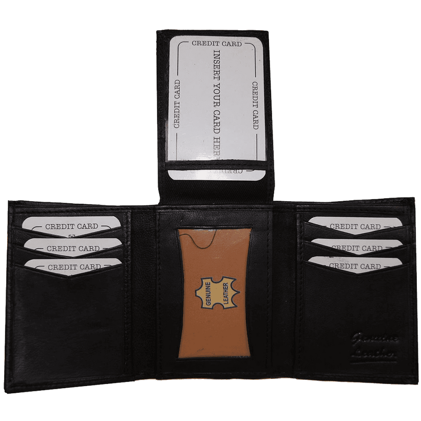 Improving Lifestyles Leather Men Tri Fold Wallet FIXED Flip Up Window ID with FREE Organza Gift Bag