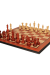 The Chess Store Royal Staunton Wood Chess Set African Padauk & Boxwood Chess Pieces with Padauk & Bird's Eye Maple Molded Chess Board